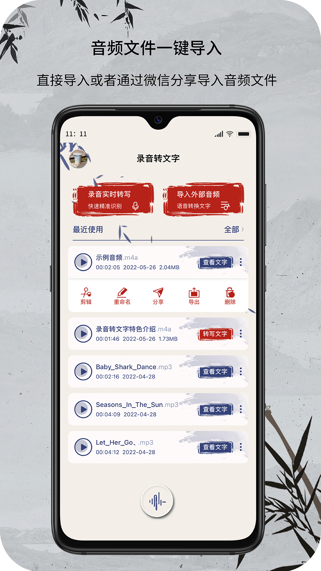 音频文件和录音转文字截图