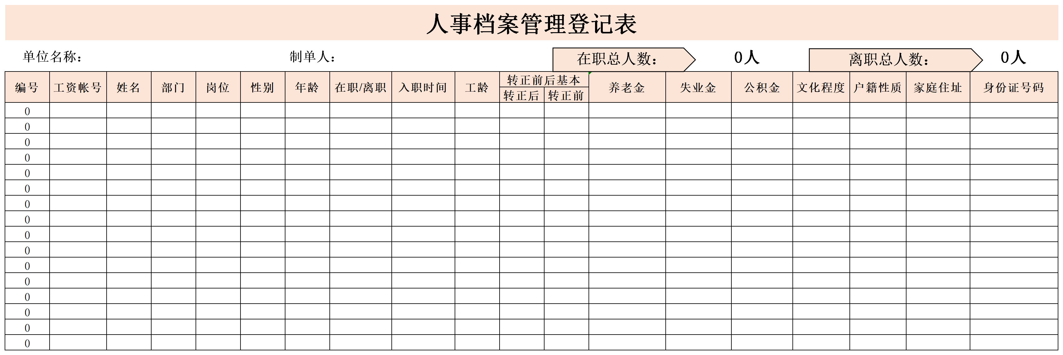 人事档案管理登记表