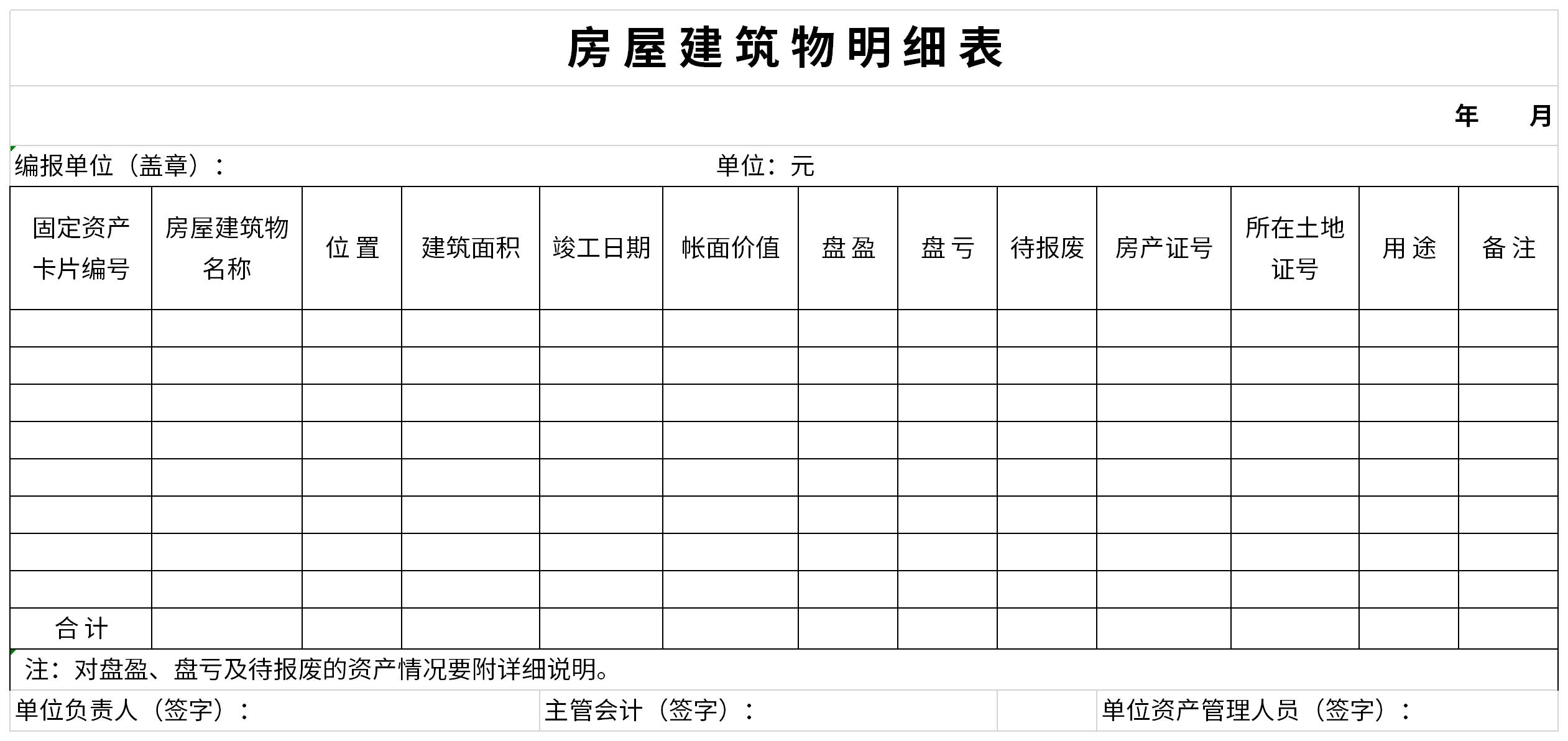 房屋建筑物明细表