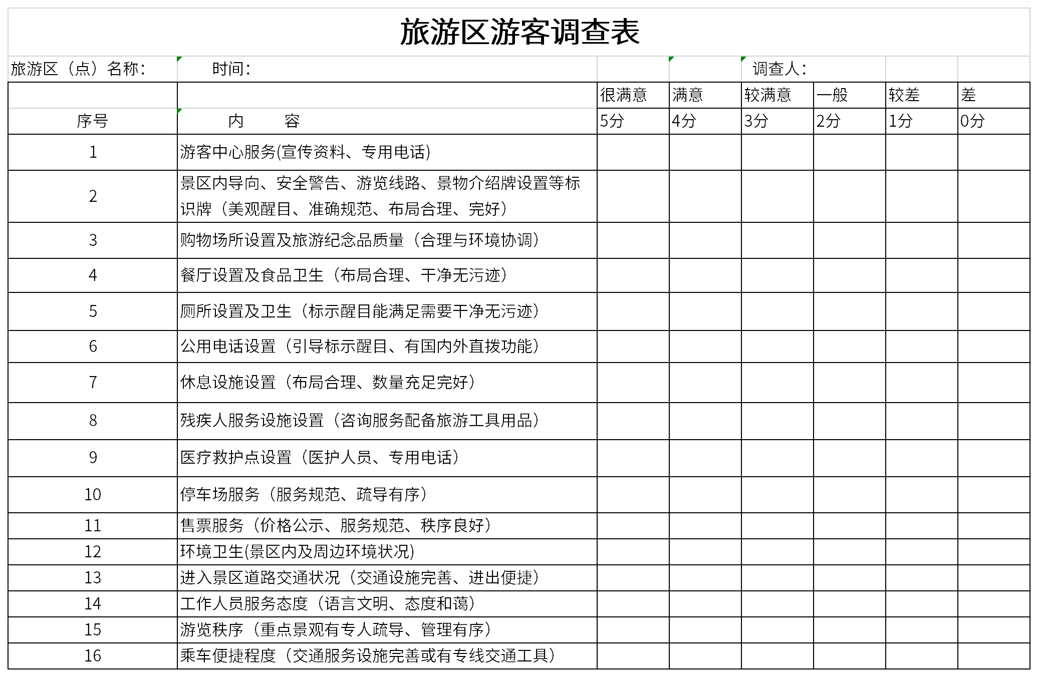 首页 软件下载  范文大全  办公文件  旅游区游客调查表 模板免费下载