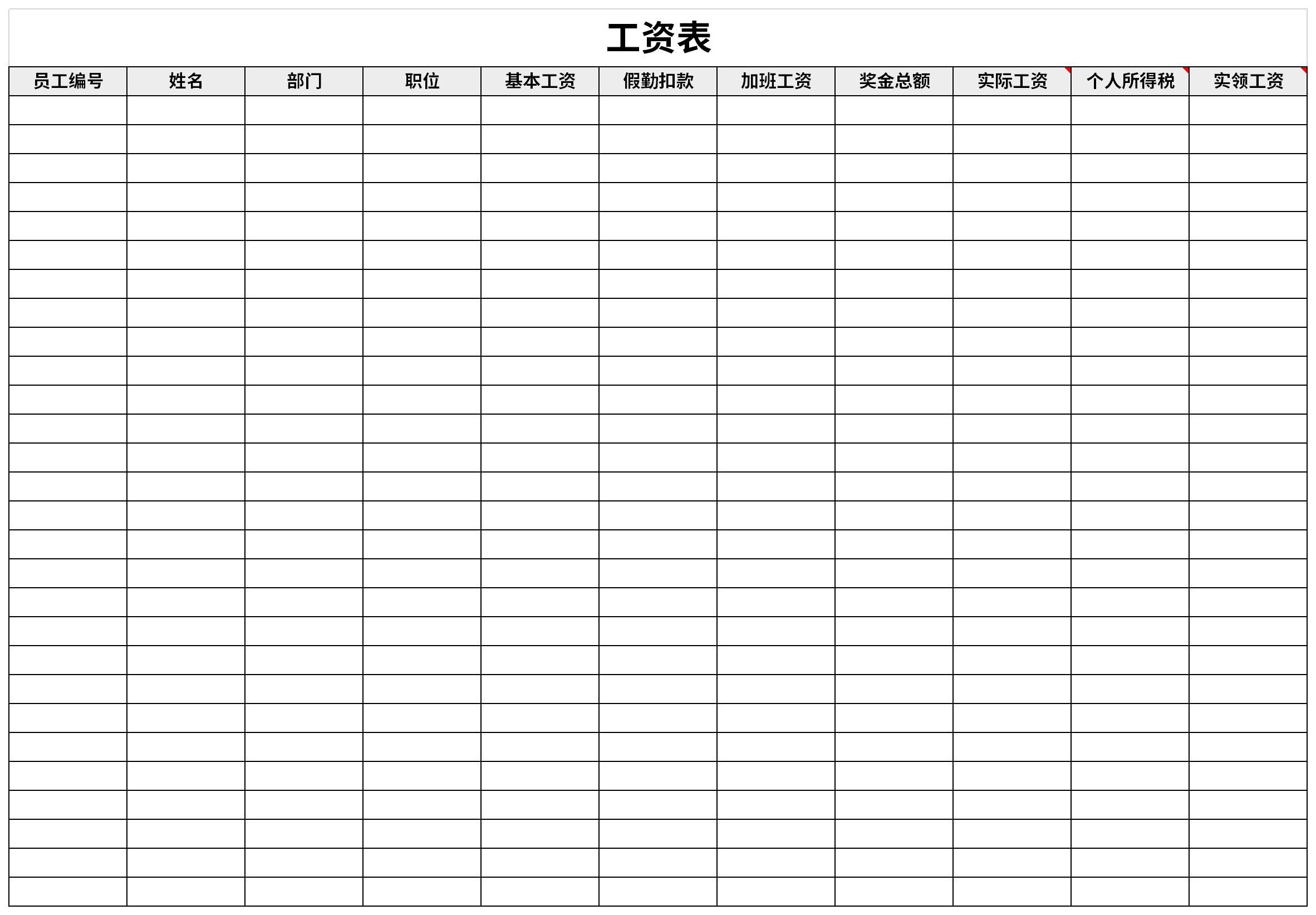 首页 表格范文 表格模板 人事用表 最简单的工资表模板免费版