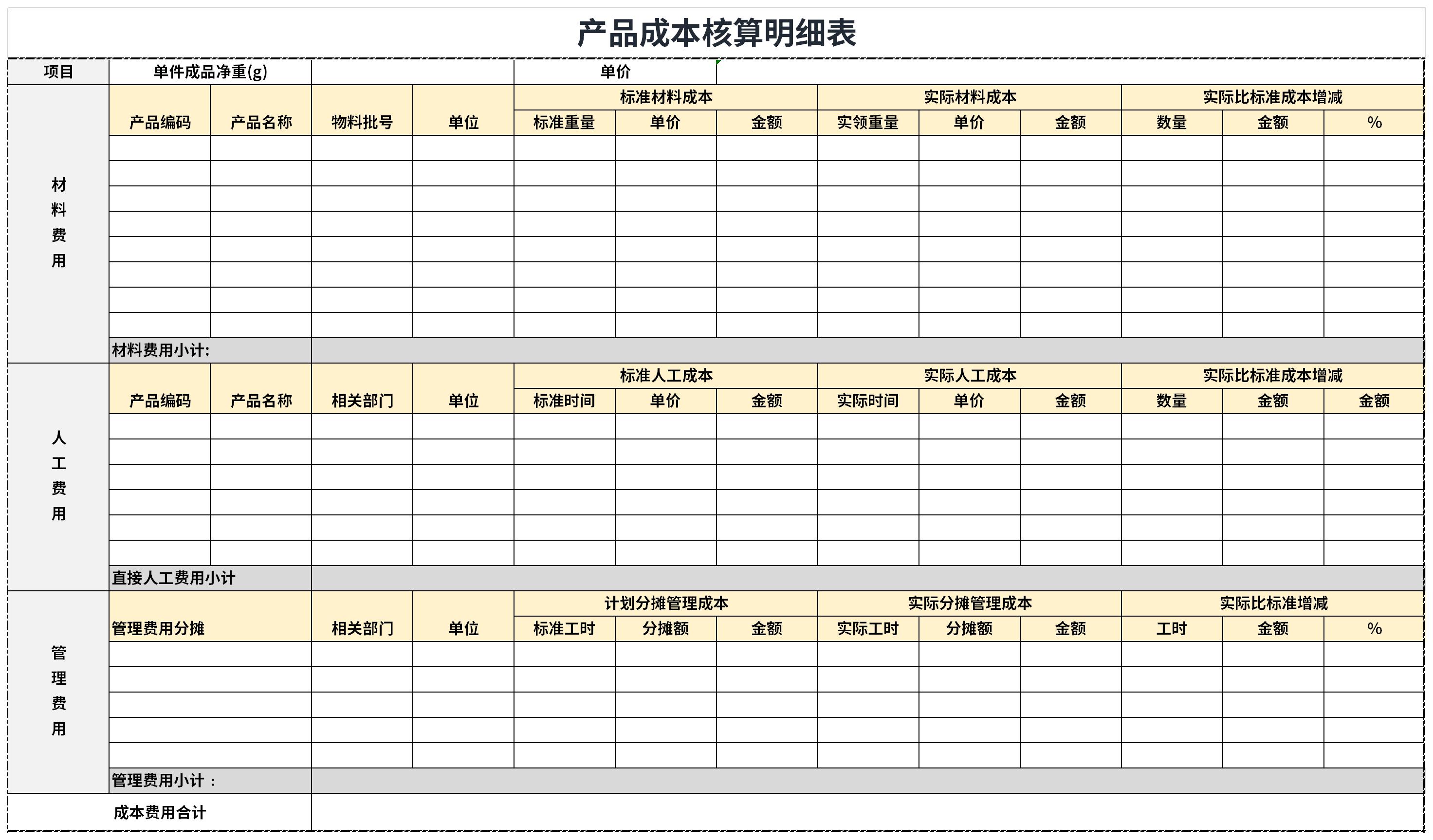 这是一套经过下载之家精心筛选产品成本核算明细表免费下载,模板格式