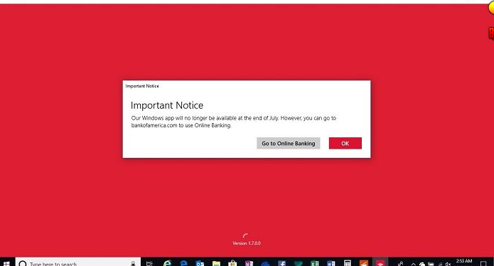 Bank of America退出Windows 10平台: 7 月底停用官方APP
