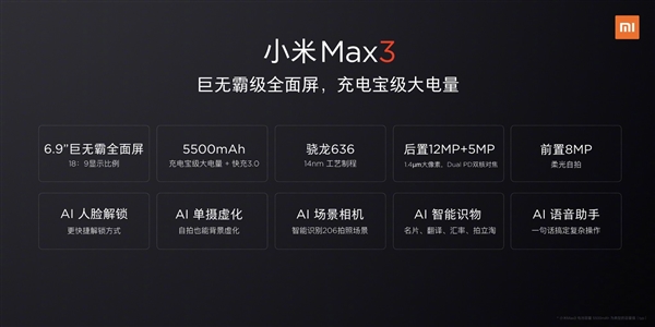 小米Max 3配置参数曝光!AI功能众多