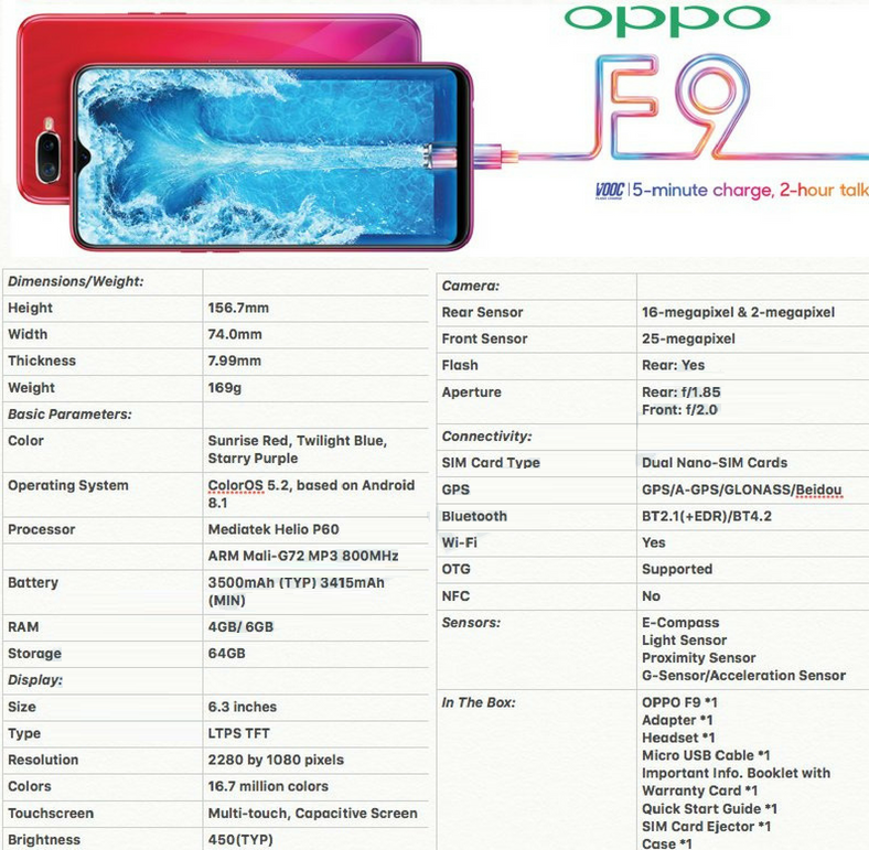 OPPO F9配置信息曝光:搭载Color OS 5.2