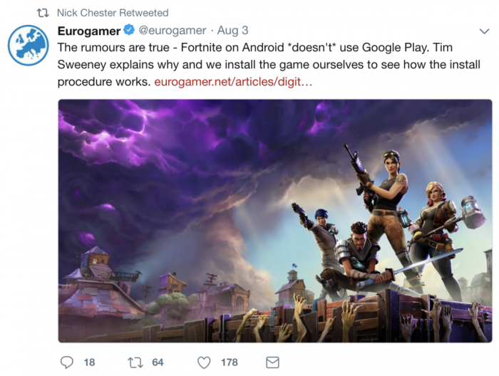 Epic Games:《堡垒之夜》安卓版不会上线 Google Play
