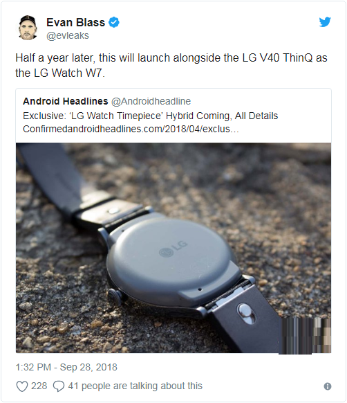 LG V40 ThinQ不孤单,LG Watch W7或陪同亮相