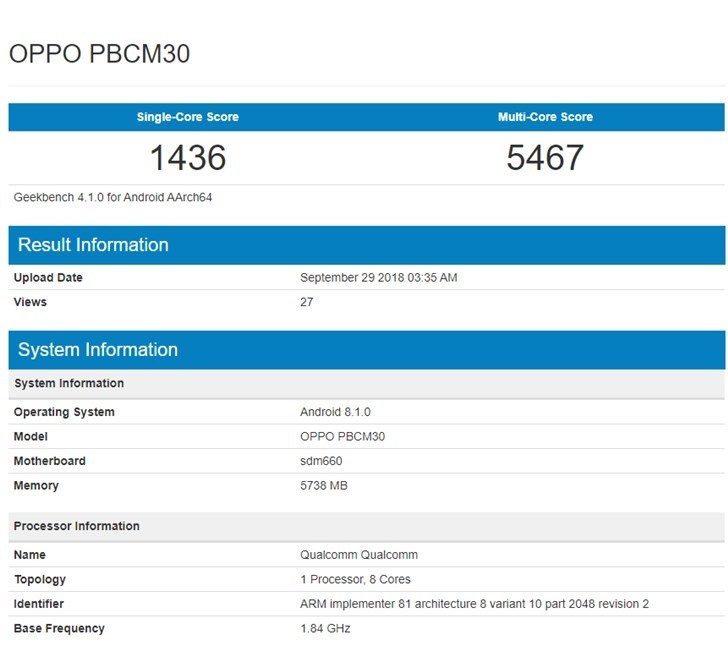 OPPO K1亮相Geekbench:采用骁龙660处理器
