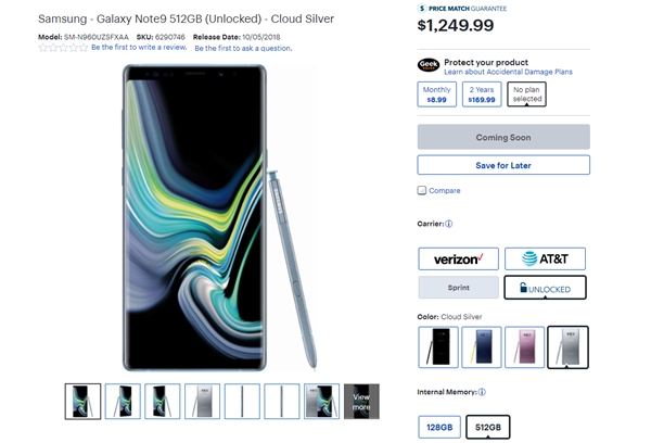 Galaxy Note 9银色版10月5日美国上市!