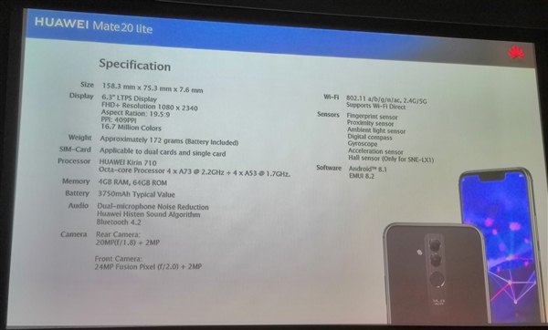 华为推Mate 20 Lite：6.3寸刘海屏