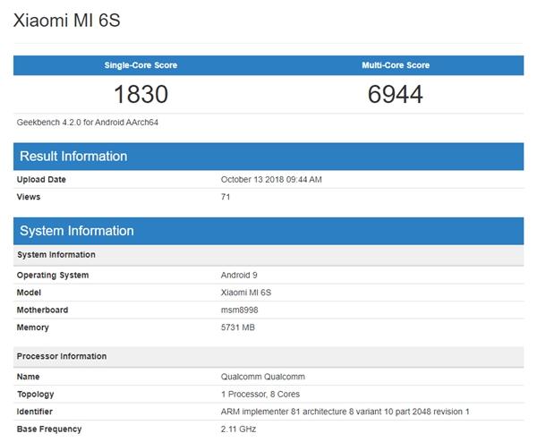 小米新移动设备登录GeekBench:CPU让人意外