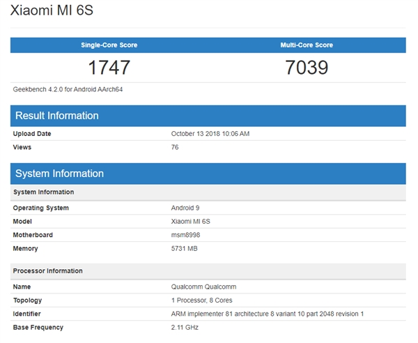 小米新移动设备登录GeekBench:CPU让人意外