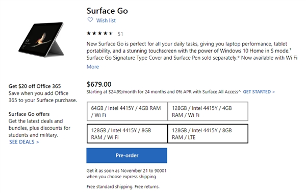 Surface Go新增4G LTE-A蜂窝网络版！