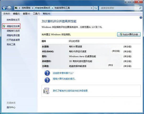 win7系统将视觉效果提高运行速度关掉的图文操作
