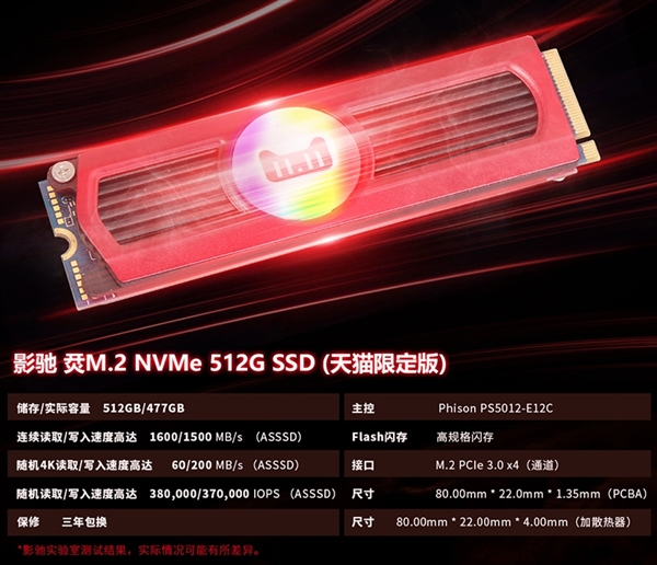 影驰发布烎M.2 SSD 512GB版:799元