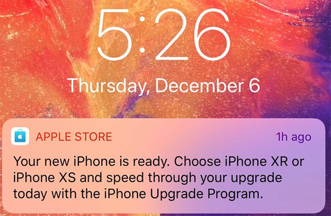苹果向用户推送消息:宣传iPhone XR/XS