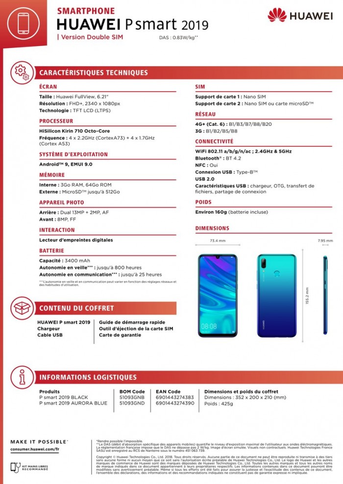 华为P Smart(2019)预购页面意外曝光:249欧元