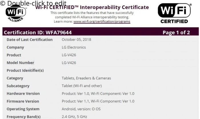 LG将面向中端市场带来型号是“LG-V426”的平板
