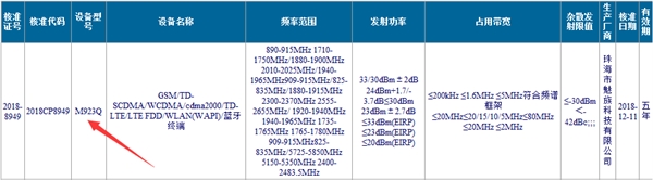魅族新机获无线电发射型号核准：型号M923Q