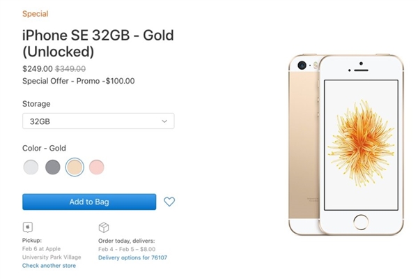 苹果再次补货iPhone SE：249美元起售