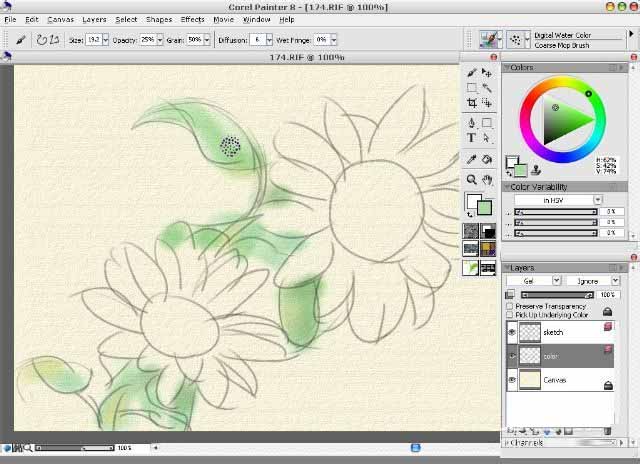 painter8绘画水彩效果向日葵的详细使用方法