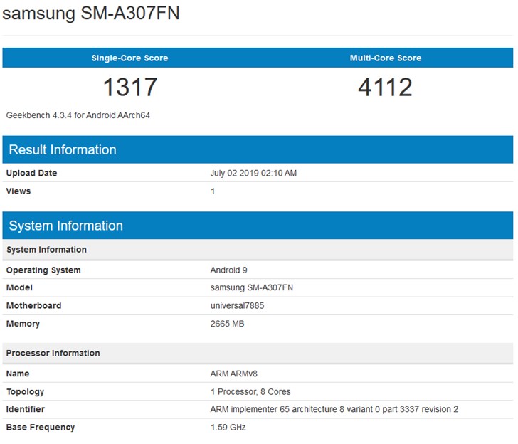 传三星新机出现在Geekbench Galaxy A30s要来?