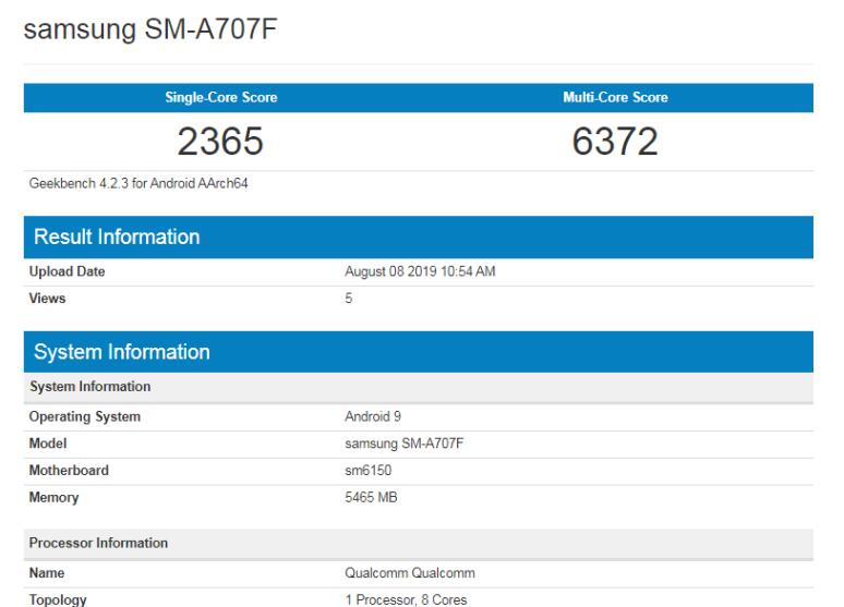 三星旗下Galaxy A70s设备出现在Geekbench