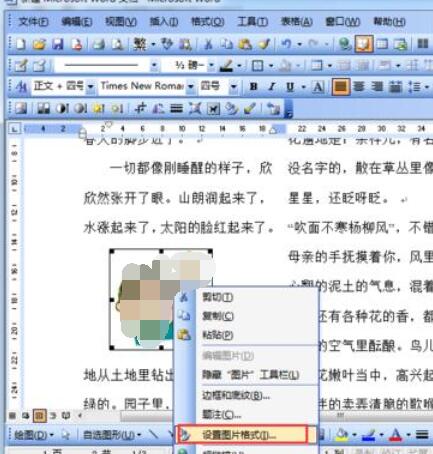 word2003中防止图片移动的设置方法