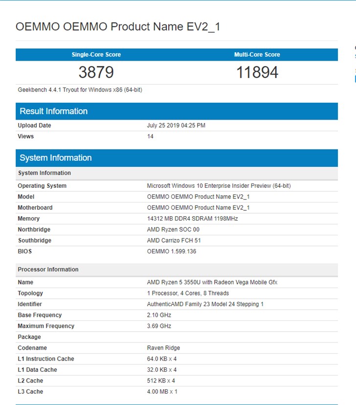 AMD R5 3550U跑分出炉：使用Vega 9