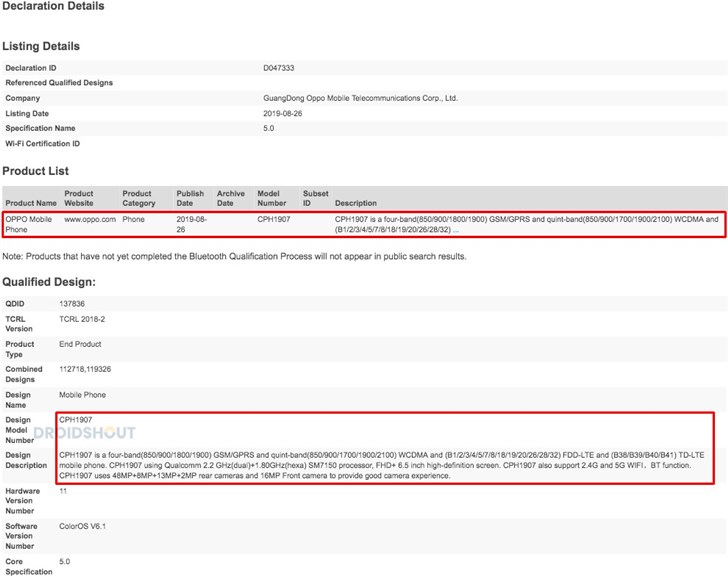OPPO Reno 2得到蓝牙认证 主要配置没悬念