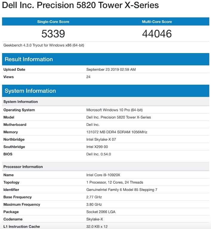 Intel新发烧12核酷睿i9-10920X登录跑分：延续LGA2066接口