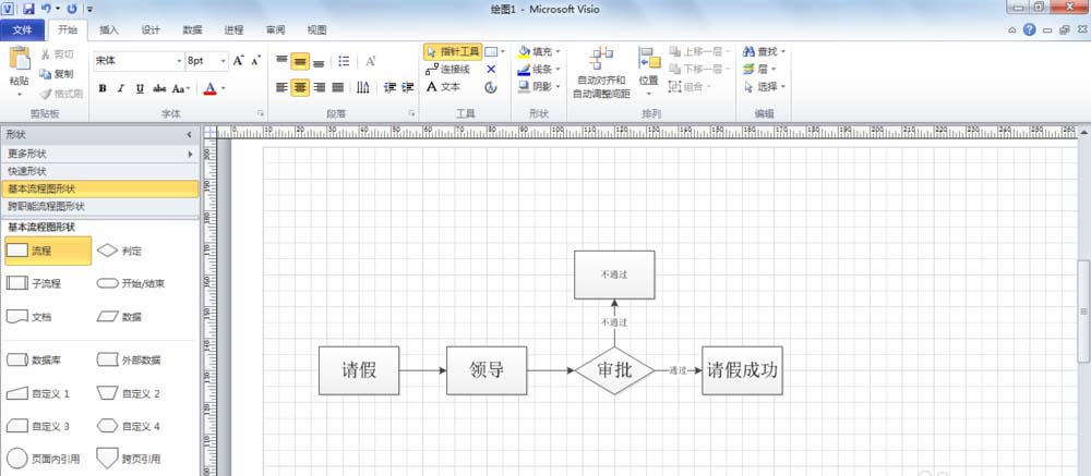 Microsoft Office Visio绘制请假流程图的使用方法