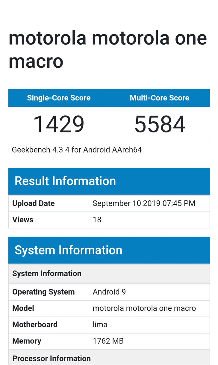 摩托罗拉One macro出现在GeekBench：用上骁龙660处理器