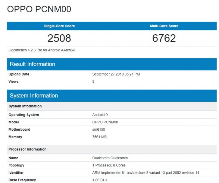 OPPO K5跑分出现在Geekbench：骁龙730G没悬念