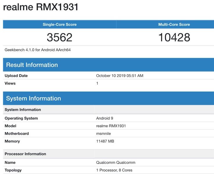 realme X2 Pro出现在Geekbench：提供12GB版本