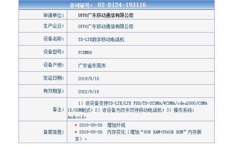 OPPO Reno2 Z设备登录工信部 搭载常规升降式摄像头