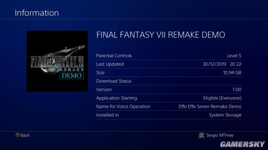《最终幻想7：重制版》试玩Demo的开场内容曝光：11G