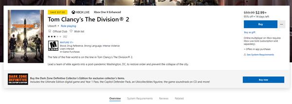 《全境封锁2》打0.5折：等于白送！