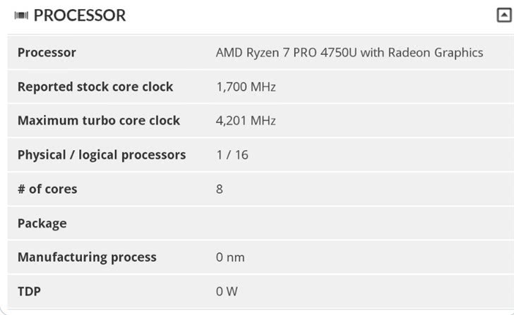 AMD R7 PRO 4750U曝光：8C16T