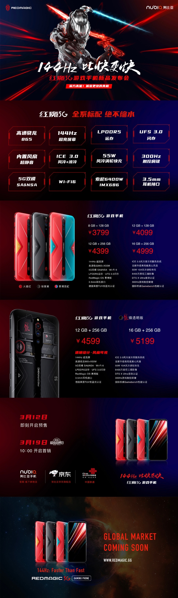 红魔5G售价曝光：16GB+5G+144Hz仅4999元！