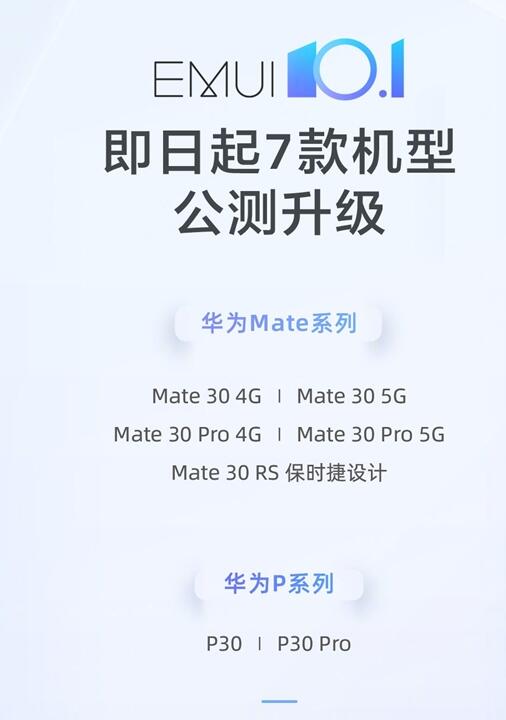 华为Mate 30/P30系列迎来EMUI 10.1公测