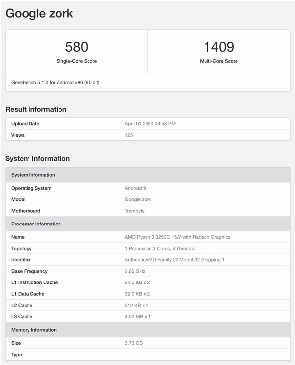 AMD锐龙3 3250C现身跑分网站：运行Android 9