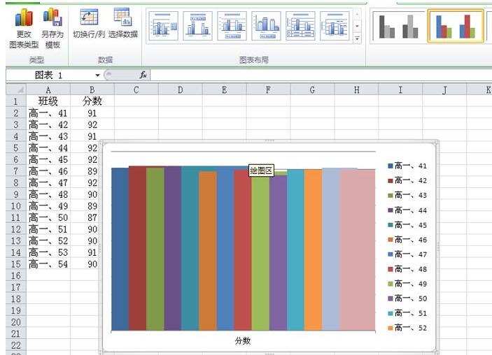 Excel表格设置彩色的交叉图表的具体方法截图
