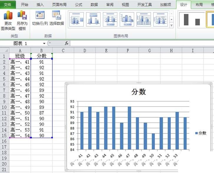 Excel表格设置彩色的交叉图表的具体方法截图