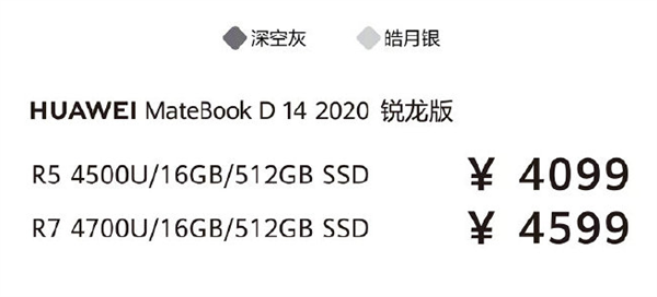 华为MateBook D 2020锐龙版来了：7nm+16GB仅4099元起