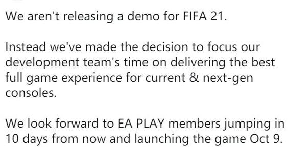 10月9日 《FIFA 21》正式版将会发售