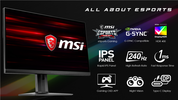 微星连推5款电竞显示器：1ms+240Hz