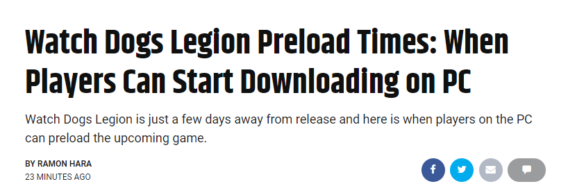 《看门狗：军团》10月29日发售 允许玩家预装游戏