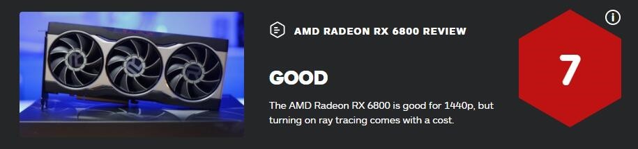 IGN打分AMD RX 6800显卡：1440p良好 光线追踪一般