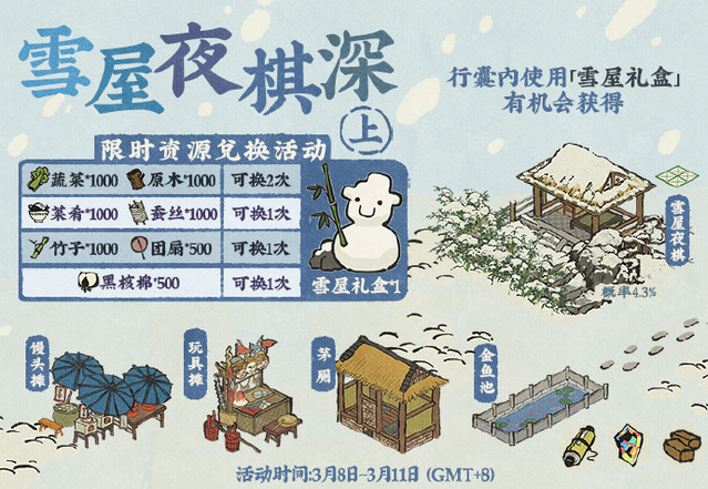 《江南百景图》开启“雪屋夜棋深”限时资源兑换活动